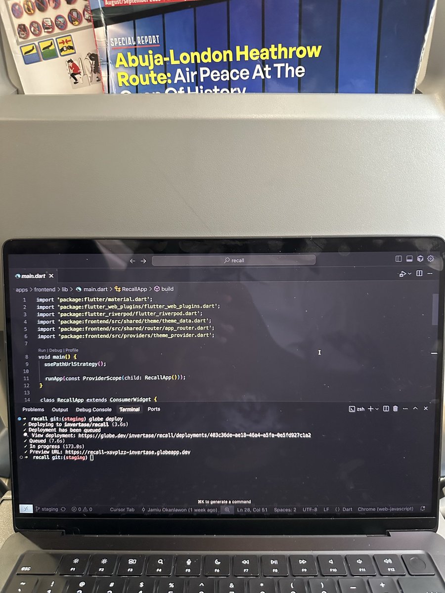 developerjamiu's tweet image. Deploying a Flutter web app on @dart_globe takes less time than filling Boeing 737-500 with people 🙂