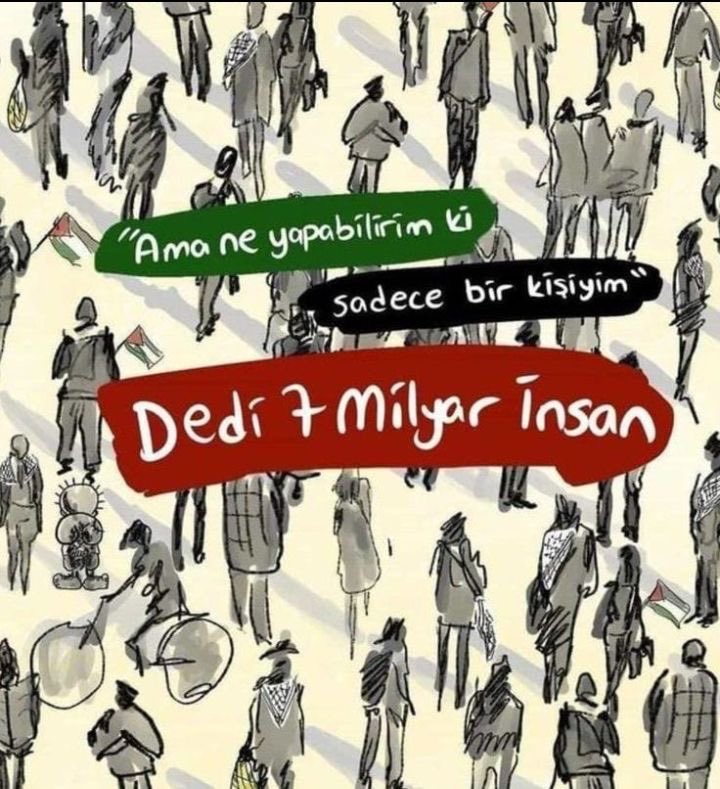 Her birimizin kini aynı yere olursa çok şeyler başaracağız. Dünyanın israil virüsüsünden kurtulması gerekiyor…
#FreePalestine