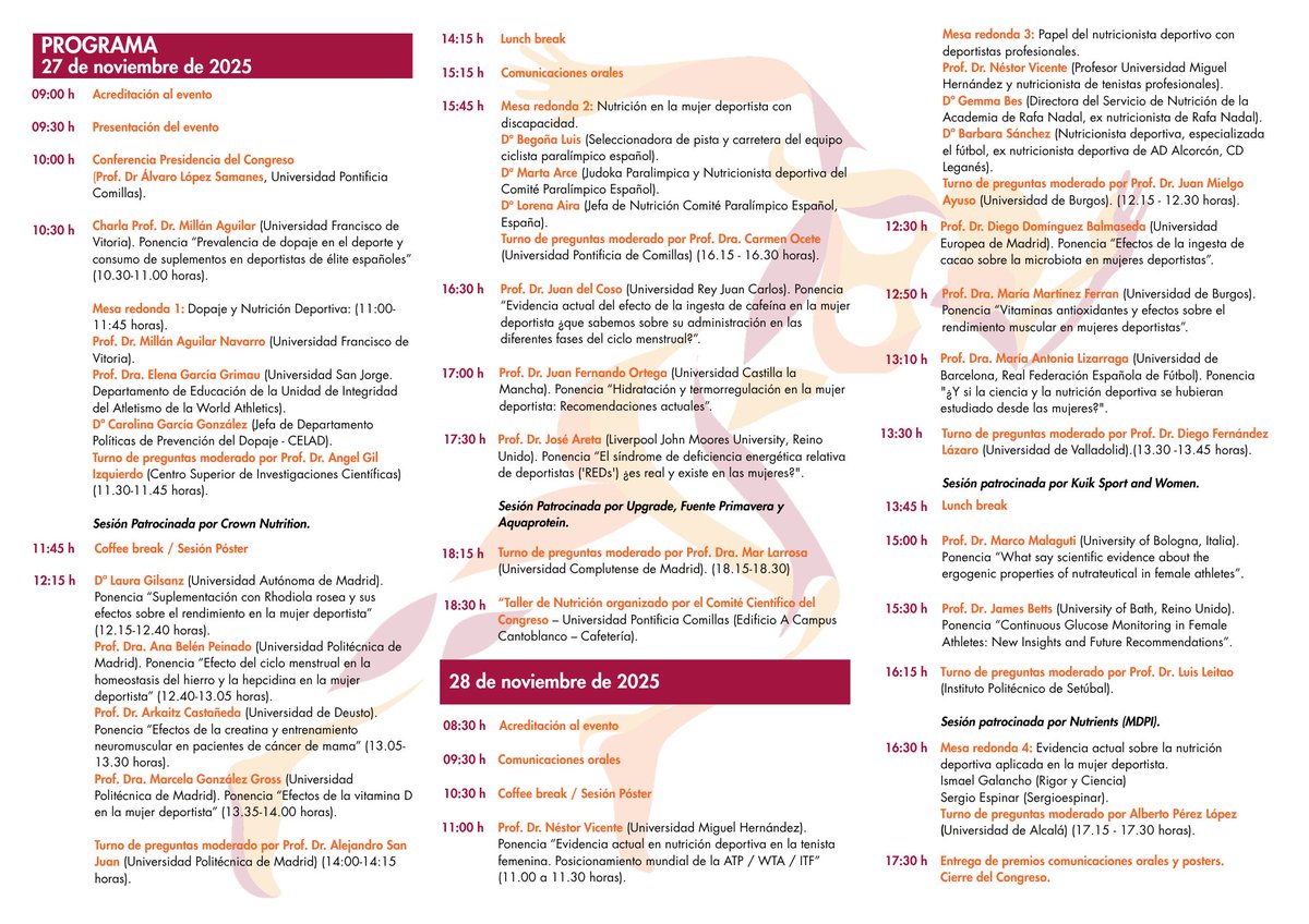 rednamud's tweet photo. Aquí tienes nuestro programa científico completo de #NAMUD2025:
💬Mesas redondas
📚Conferencias
🧠Enfoque práctico y basado en evidencia
🎤Ponencias de alto nivel
Un congreso para aprender, compartir y avanzar.
#CSD #NutriciónDeportiva #MujerYDeporte #ConsejoSuperiorDeDeportes https://t.co/c68e3gJKo1