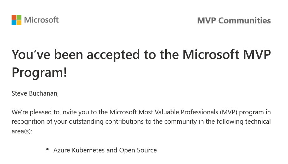 buchatech's tweet image. What a ride this year has been! In May I was laid off from MSFT. Soon after became a #DockerCaptain, landed a new role at @Jamf leading #Azure + #AKS, &amp;amp; now I’ve been re-awarded a #MicrosoftMVP for the 11th year!

Honored to be back. Congrats to all new &amp;amp; renewed MVPs!

#MVPBuzz