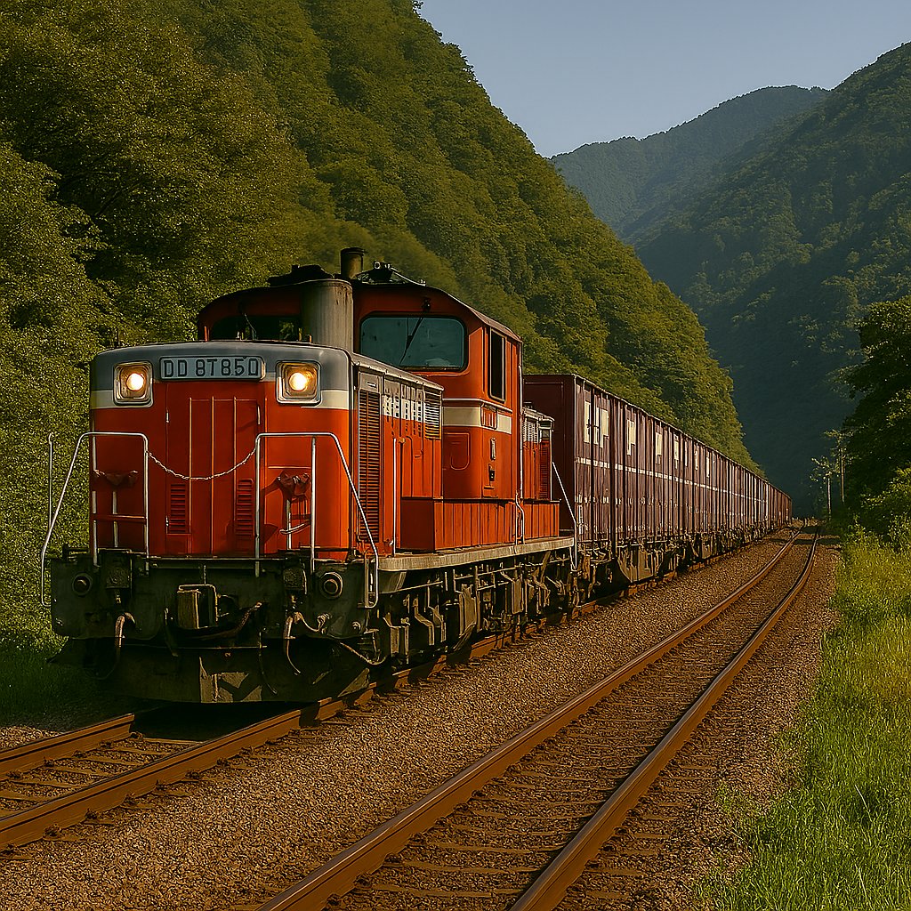 youplarail's tweet image. DD51&amp;amp;EF81
右側通行をしていることを除けばいい感じ。
#AIイラスト #鉄道 #鉄道イラスト