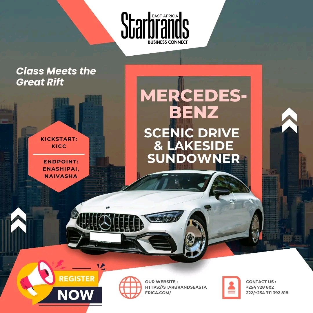 🚘 THE BEST OR NOTHING!
Grand Departure KICC → Rift Valley → Lake Naivasha

✅ Scenic Cruise
✅ Sundowner @ Enashipai
✅ Feast | Premium Bar | Live Music
✅ Network w/ Kenya’s top leaders

📅 Sat, 18 Oct 2025
👉 Register: starbrandsawards.com

📞 +254 728 802 222