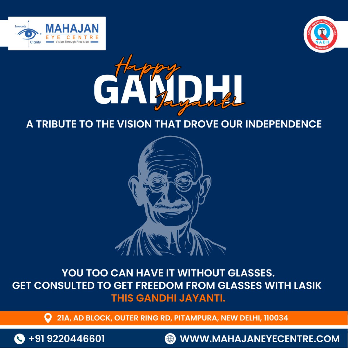 MahajanEyeCentr's tweet image. 🌿 A tribute to the vision that led our nation to freedom. This Gandhi Jayanti, free yourself from glasses and see the world with clarity. #GandhiJayanti #FreedomFromGlasses #MahajanEyeCentre