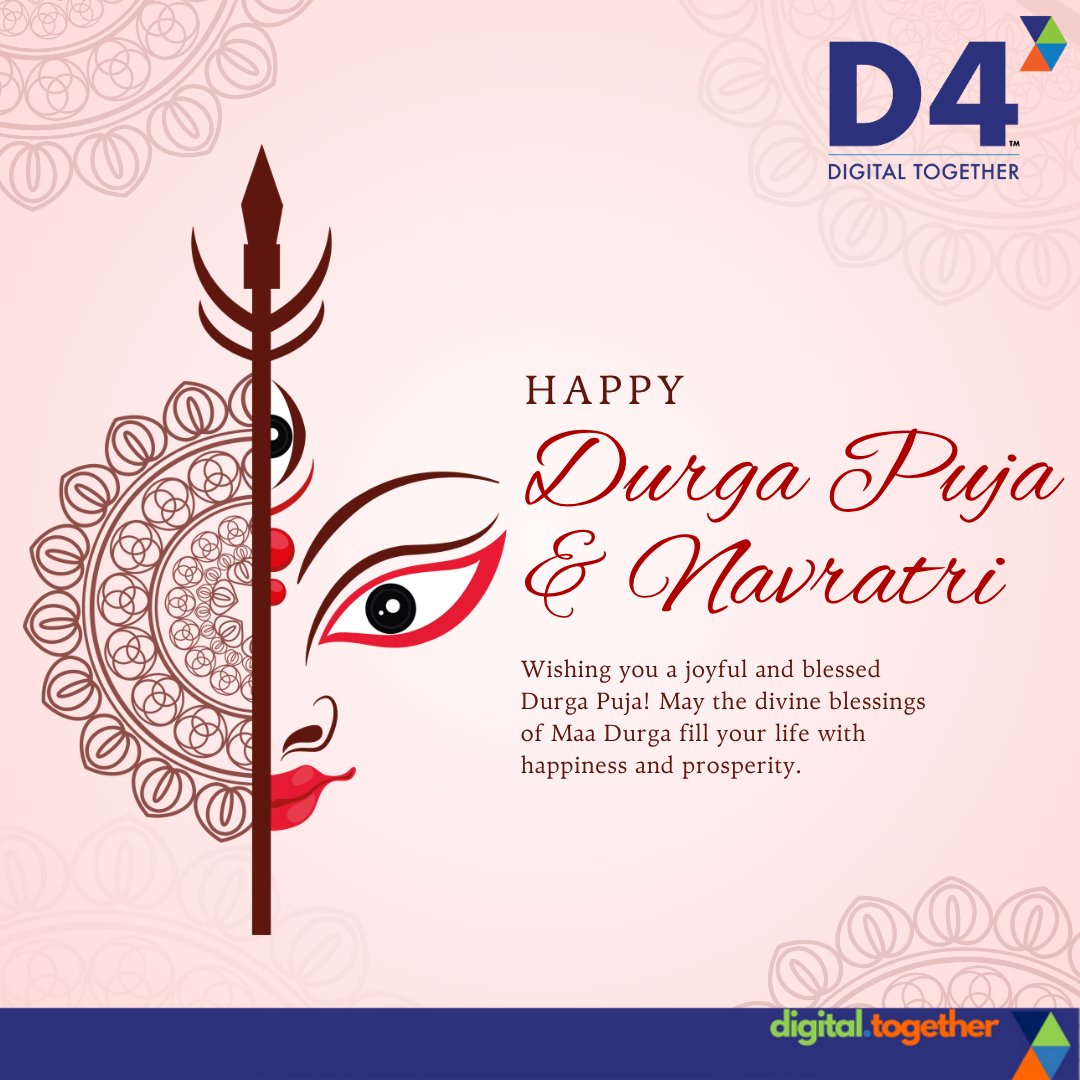 D4Insight's tweet photo. Celebrating the Spirit of Triumph &amp; Togetherness!
We extend warm wishes to everyone on Durga Puja, Navratri, Ayudha Puja, Vijayadashami &amp; Dussehra.
Let’s embrace the spirit of new beginnings, victory of good over evil &amp;  power of collective positivity.
#DigitalTogether @D4Insight https://t.co/4eUXoF9uk3