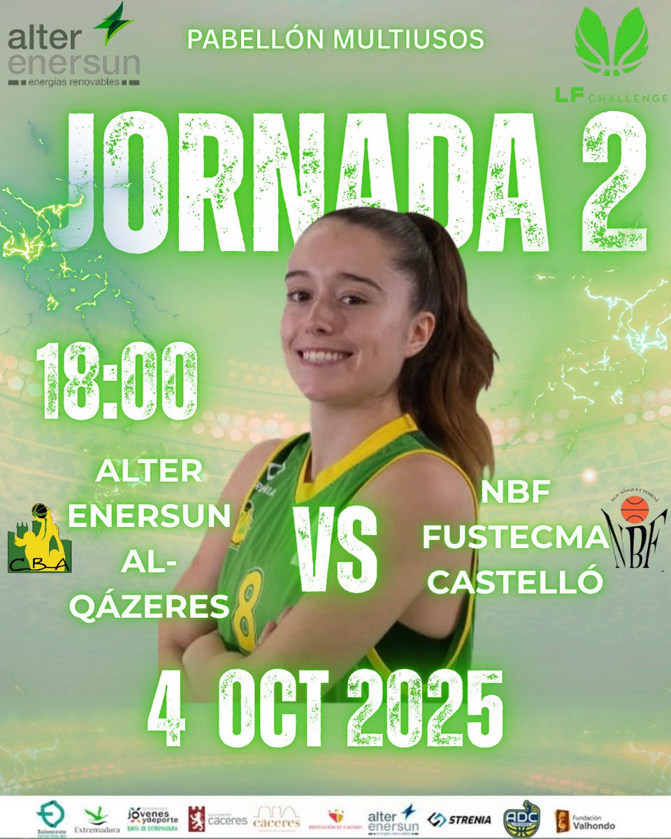 cb_alqazeres's tweet photo. 🏟️Este sábado debutamos en el Multiusos.😍

📆 Jornada 2

🕢 18:00h 

📺 Canal FEB

@Ayto_Caceres @DiputacionCC @FJyD #AlterEnersun

#TuAlientoNuestraVictoria💚💛 https://t.co/1MjrqbOUVg