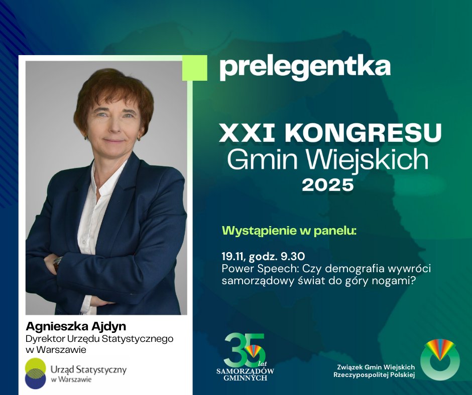 𝗣𝗿𝗲𝗹𝗲𝗴𝗲𝗻𝗰𝗶 𝗽𝗼𝗱𝗰𝘇𝗮𝘀 kongresgmin.pl
🟩Prelegentką Kongresu, będzie 𝗣𝗮𝗻𝗶 𝗔𝗴𝗻𝗶𝗲𝘀𝘇𝗸𝗮 𝗔𝗷𝗱𝘆𝗻, 𝗱𝘆𝗿𝗲𝗸𝘁𝗼𝗿 <a href="/Warszawa_STAT/">Urząd Statystyczny</a>.
Pełna Agenda wydarzenia: kongresgmin.pl/#agenda
🟩Rejestracja: kongresgwrp2025.konfeo.com/pl/groups