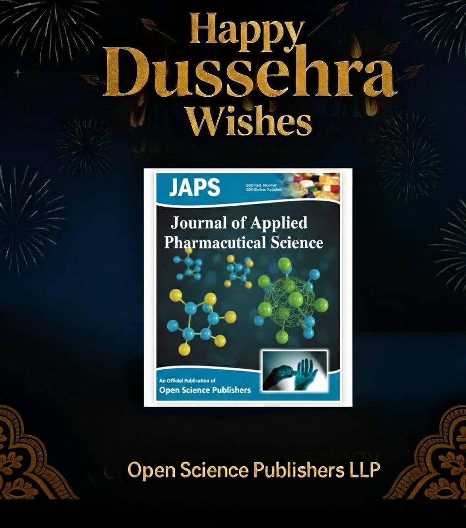 Editor_JAPS's tweet photo. Happy Dussehra 
On this auspicious occasion, let us celebrate the triumph of good over evil, knowledge over ignorance, and light over darkness.

#HappyDussehra #ScienceForSociety #Appliedpharmacutical https://t.co/9YMVslNkR8