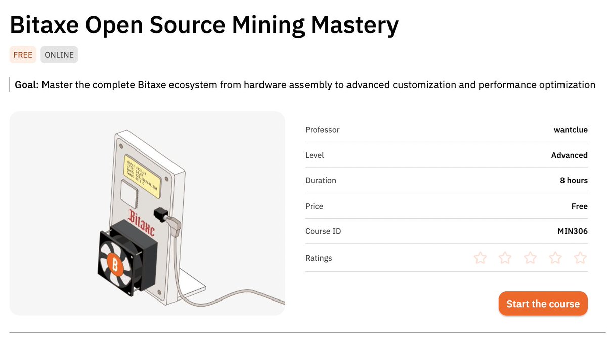 planb_network's tweet photo. 🎓 New Course Drop!

Bitaxe Open Source Mining Mastery is a free, 8-hour online course with @wantclue.

Build your own rig, tweak firmware, and take control of your mining &amp; sovereignty!

👉 https://t.co/RB5LewqnPE https://t.co/1kGP9UPiZz