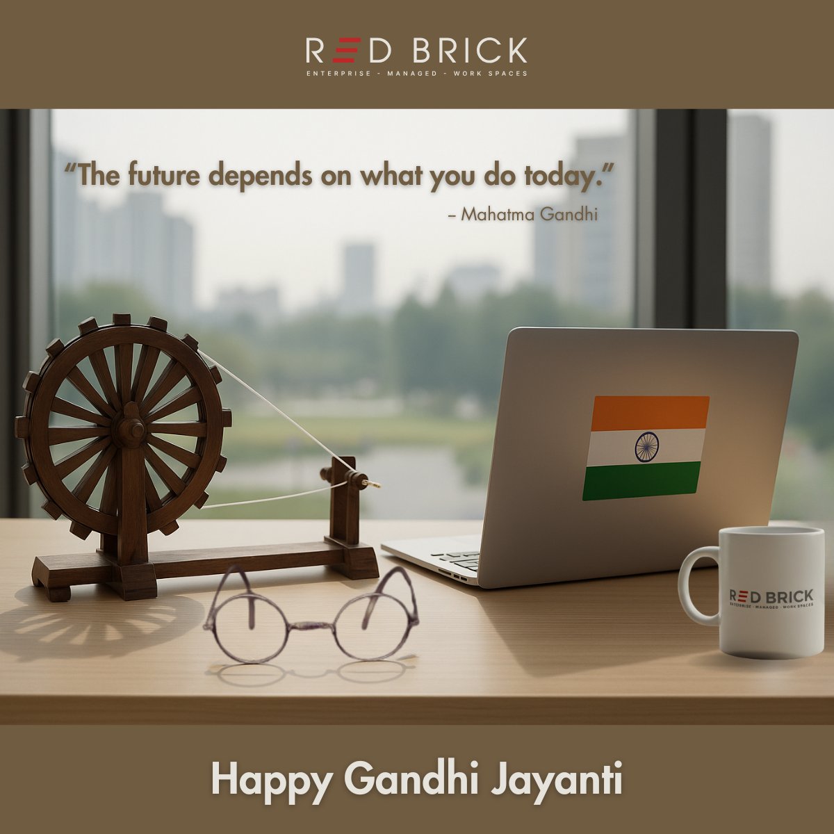 Inspiring workspaces, built on values. 

Happy Gandhi Jayanti from Redbrick Offices! 

#gandhijayanti2025  #WorkplaceExcellence #CommercialRealEstate #InspiringWorkspaces #Leadership #Community