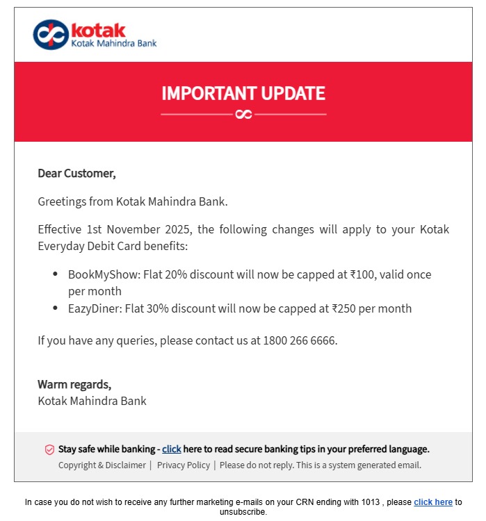 SwipesAndSmiles's tweet image. #Kotak Everyday Card massive Devaluation from 01 Nov onwards.
Eazydiner 1000 ⬇️ 500 ⬇️ 250.

#ccgeeks
#ccgeek

@ccg33k @AmazingCreditC @cards_wizard @CardNiti @AbhiChtrj
