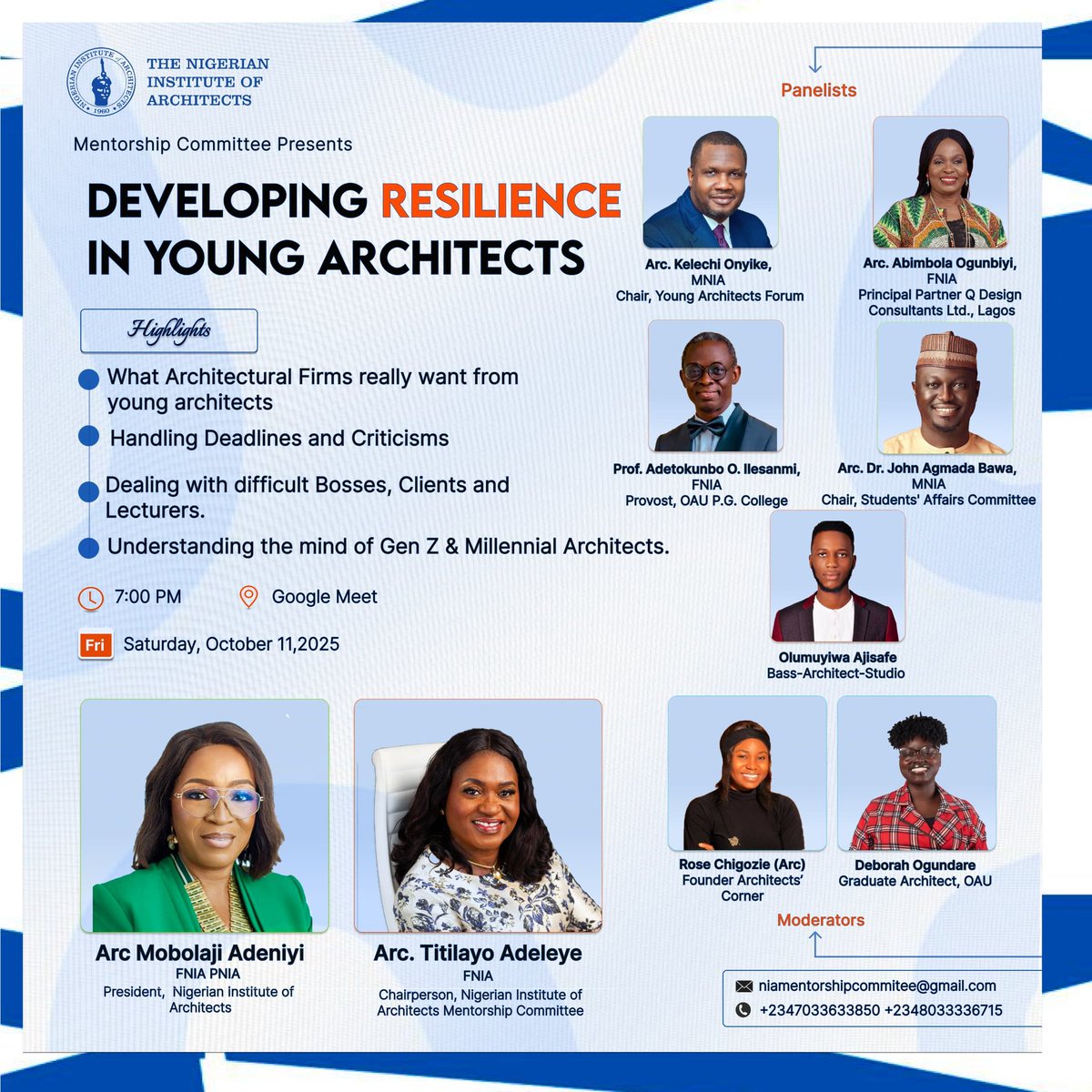 Developing Resilience in Young Architects
📅 Oct 11 | ⏰ 7PM | 📍 Google Meet

What firms want.
How to handle deadlines &amp; criticism.
Dealing with tough bosses, clients &amp; lecturers.
Gen Z + Millennial mindset.

🔗 RSVP 👉 calendar.app.google/vCzZ3jzMmcVsLi…

#YoungArchitects #NIAMentorship
