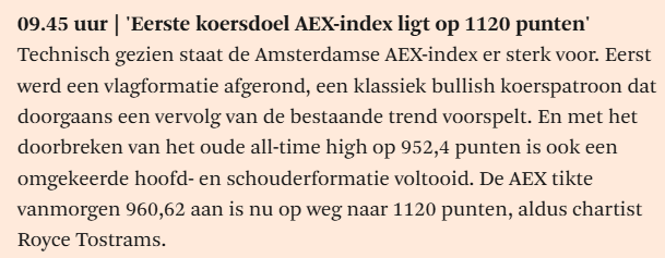 leonhillen's tweet image. Volgens de meester der extrapolatie Royce Tostrams kan de #AEX, net een nieuw record neergezet, doorstomen naar 1120.

Hij zou zomaar eens gelijk kunnen  krijgen, de markt voelt ijzersterk aan, niets kan de uptrend breken, alle nieuws wordt positief uitgelegd en "AI" lijkt