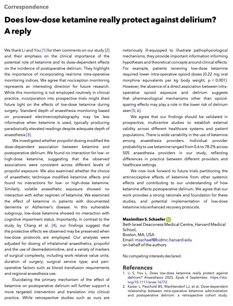 Anaes_Journal's tweet photo. Does low-dose ketamine really protect against delirium? A reply

#anaesthesia #ketamine #delirium #MedTwitter

https://t.co/Z0le2ZnpV6 https://t.co/zjPNdmknWw