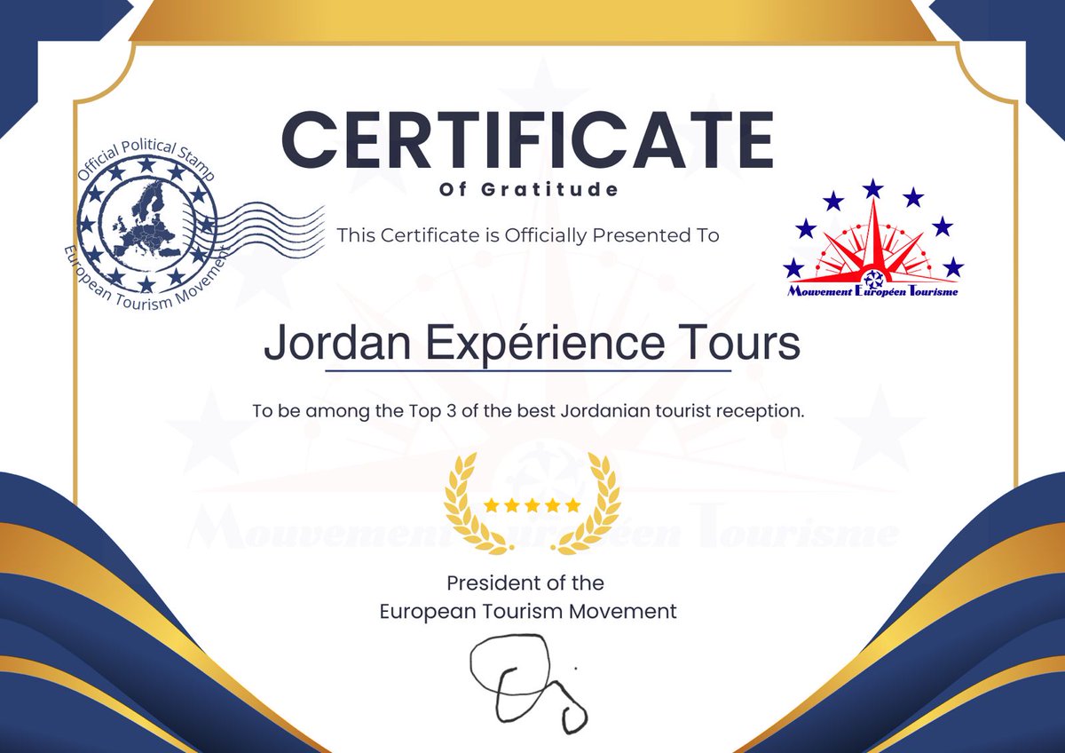 JoExperience1's tweet photo. 🌟 Proud Achievement! 🌟
🎉 We are proud to announce that Jordan Experience Tours has been recognized by the European Tourism Movement during our participation at Top Resa 2025!
#JordanExperienceTours #TopResa2025 #EuropeanTourismMovement #JordanTourism #TravelWithUs https://t.co/MZGDwyErsa