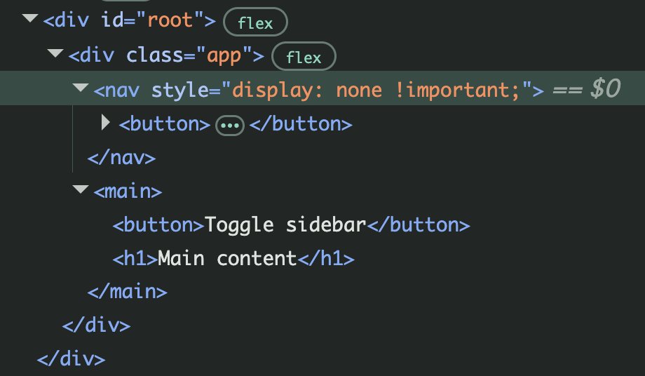 &lt;Activity&gt;さん、'hidden' にすると style="display: none !important;" がニョキっと生えてくる