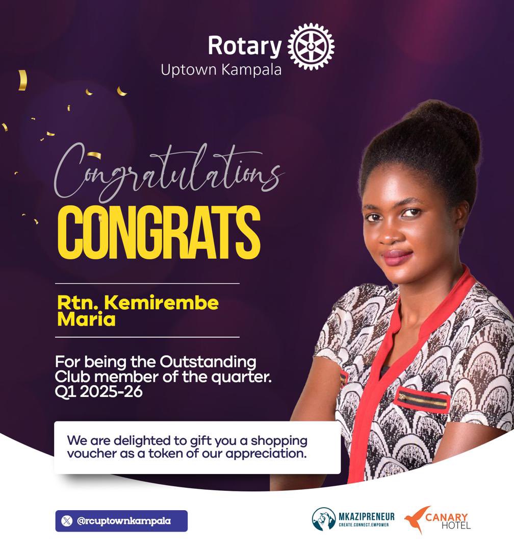 rcuptownkampala's tweet photo. Member Spotlight! 🌟
Congratulations to Rtn Kemmy on being our Rotary Member of the Quarter! 🎉
Known for your dedication to fellowship, community & club engagement. Your enthusiasm & commitment inspire us all!
🙏
Well done!
#RotaryMember
#ServiceAboveSelf https://t.co/voMVtj1QEa
