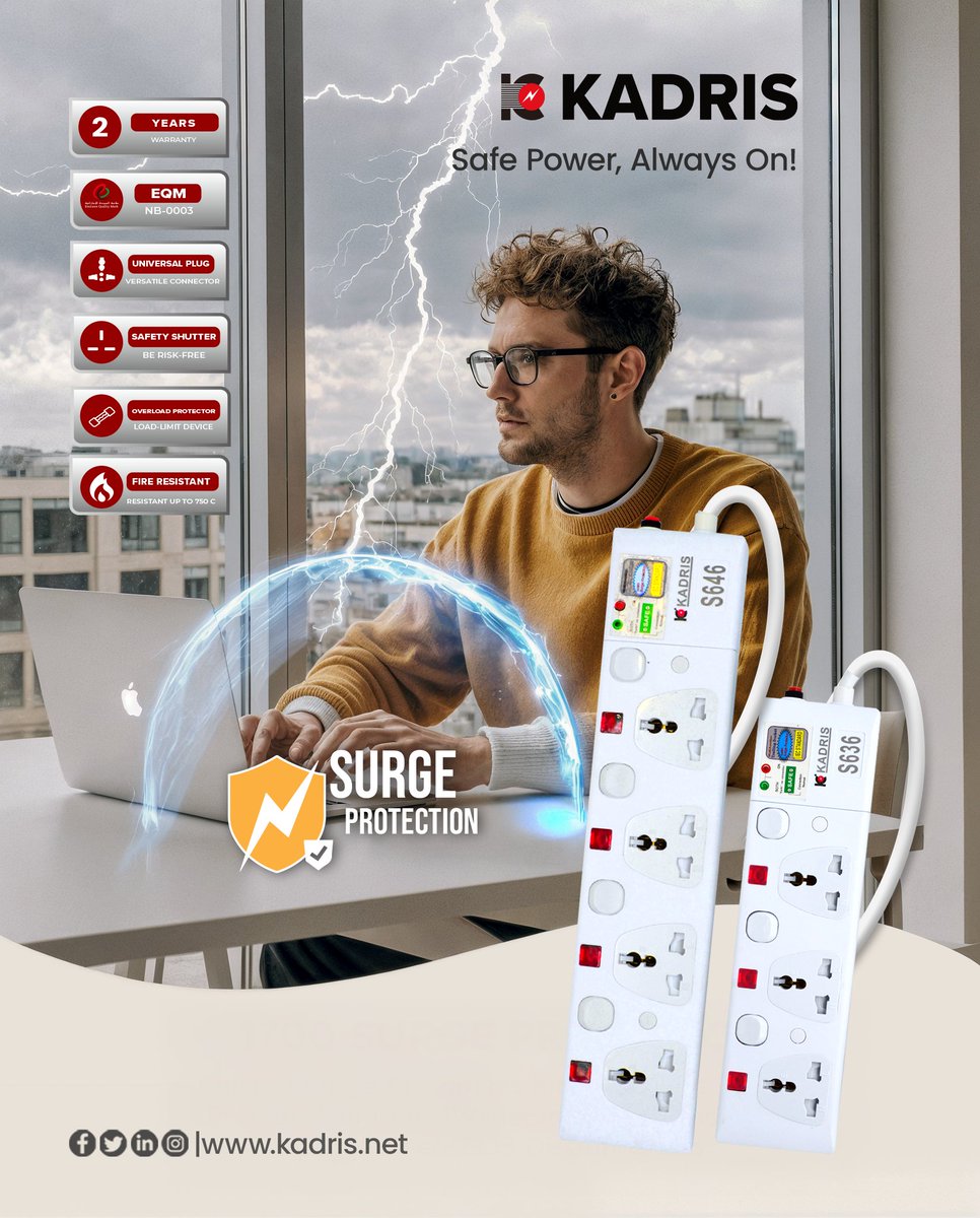 Kadrisae's tweet image. ⚡🔌 KADRIS Extension Socket with Surge Protection – Safe Power, Always! 🛡️
Protect your valuable devices from sudden voltage spikes while powering multiple gadgets with ease. Reliable, durable, and smart!

#KADRIS #ExtensionSocket #SurgeProtection #SafePower #SmartLiving