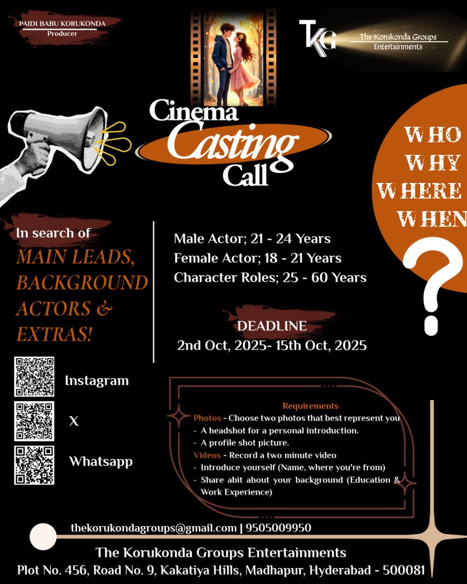 Tinkusayz's tweet image. 🎬✨ Cinema Casting Call!
We’re in search of:
👨 Male Actors: 21–24 yrs
👩 Female Actors: 18–21 yrs
🎭 Character Roles: 25–60 yrs

📅 Deadline: 2nd–15th Oct, 2025
📩 thekorukondagroups@gmail.com | 📞 9505009950

#CastingCall  @santoshamsuresh  #FilmCasting #Hyderabad