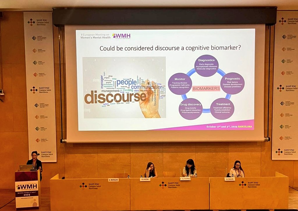 NeuroPsychoLab's tweet photo. 📢 From Barcelona, at the 5th International Congress on Women’s Mental Health, @AyesaRosa is presenting the preliminary results of her pilot study on discourse in psychosis 🧠✨

Advancing women’s mental health. 💜 #WomensMentalHealth #Psychosis https://t.co/MrNIRiOS2l