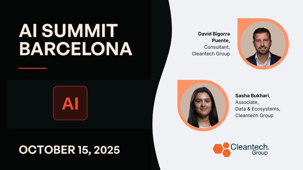 cleantechgroup's tweet image. Coming up on October 15th, AI Summit Barcelona will bring together the key players in the AI ecosystem. Cleantech Group&apos;s David Bigorra Puente and Sasha Bukhari will be attending—reach out to connect with them there! hubs.li/Q03LTfGr0