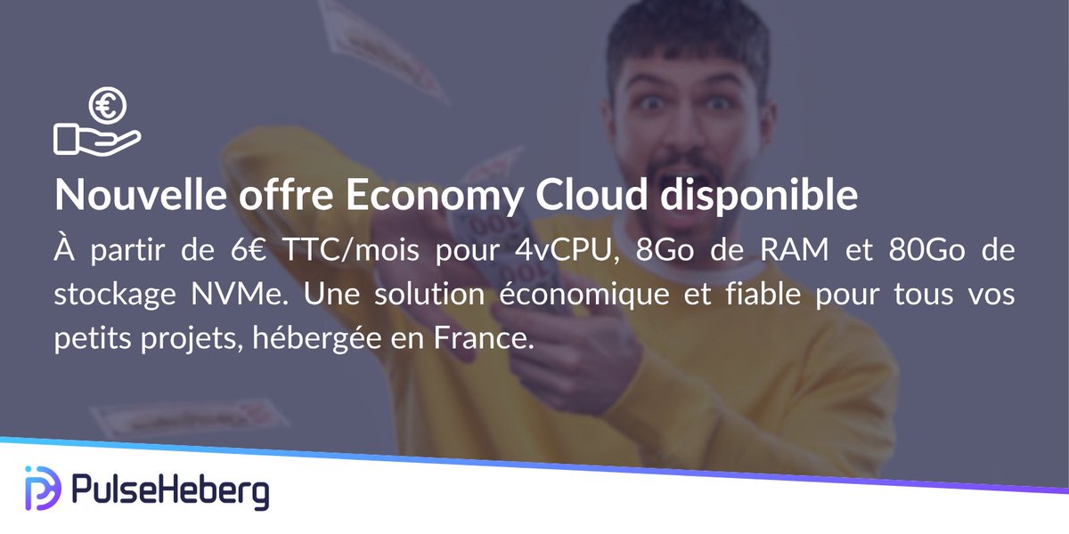 🚀 Cloud Economy est disponible : VPS Linux NVMe dès 6 €/mois pour 4 vCPU, 8Go RAM et 80Go de stockage NVMe 

Économique, fiable, idéale pour héberger un site statique ou créer un bac à sable 👌

▶️ pulseheberg.com/cloud/vps-econ…