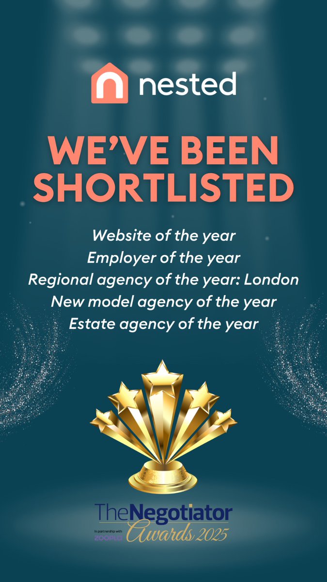 We’re thrilled to be shortlisted for 5 @NegotiatorMag Awards this year! 🏆

Website of the Year
Employee of the Year
Regional Agency: London
New Model Agency
Estate Agency: Medium

Huge thanks to our team &amp; clients — fingers crossed! 🤞✨ #NegotiatorAwards