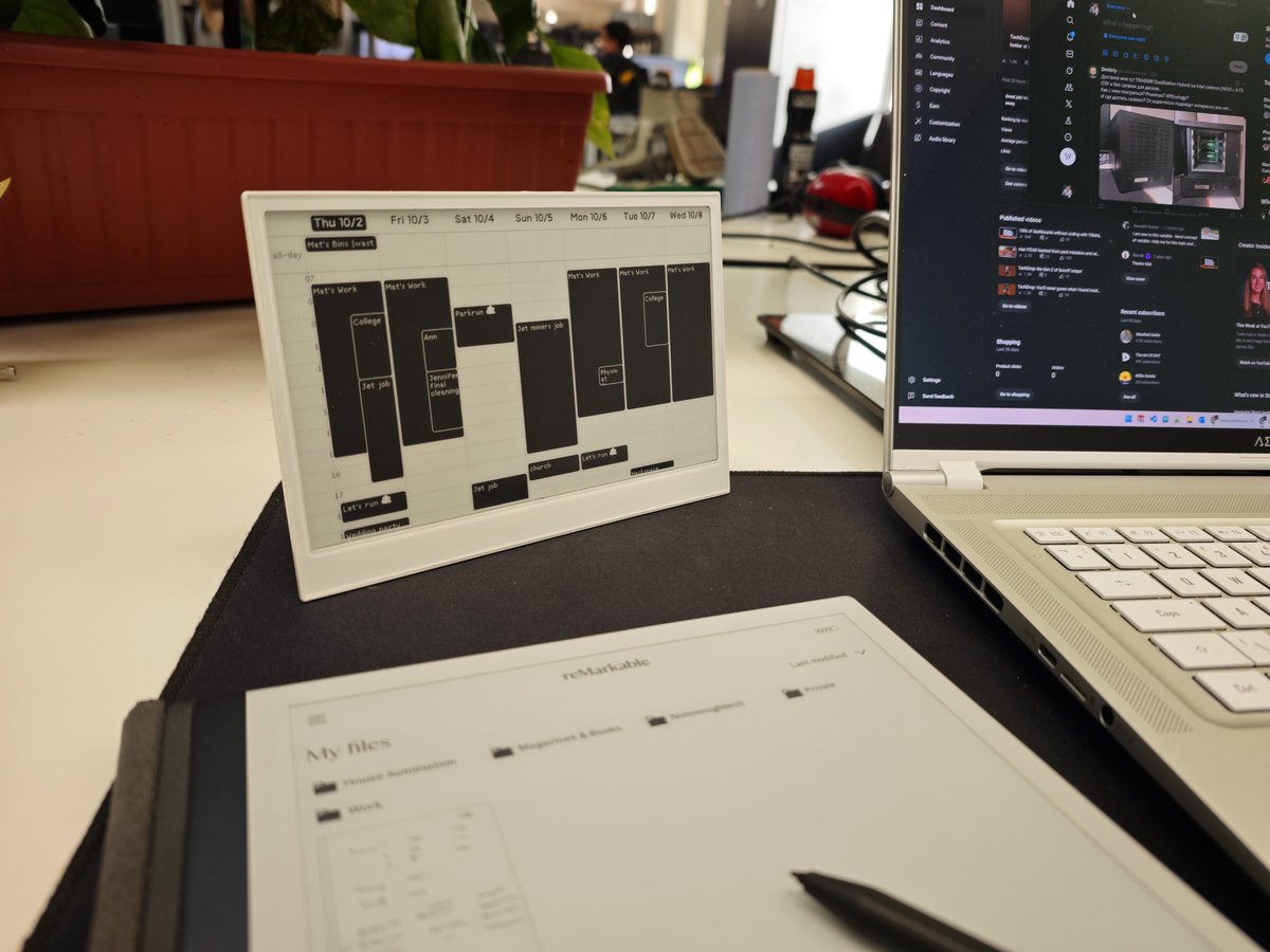 There is something satisfying about using #epaper displays for work. #reMarkable keeps my docs organised, while <a href="/useTRMNL/">TRMNL</a>  dashboard keeps me on top of my schedule. All this without writing a single line of code!

notenoughtech.com/review/trmnl/
