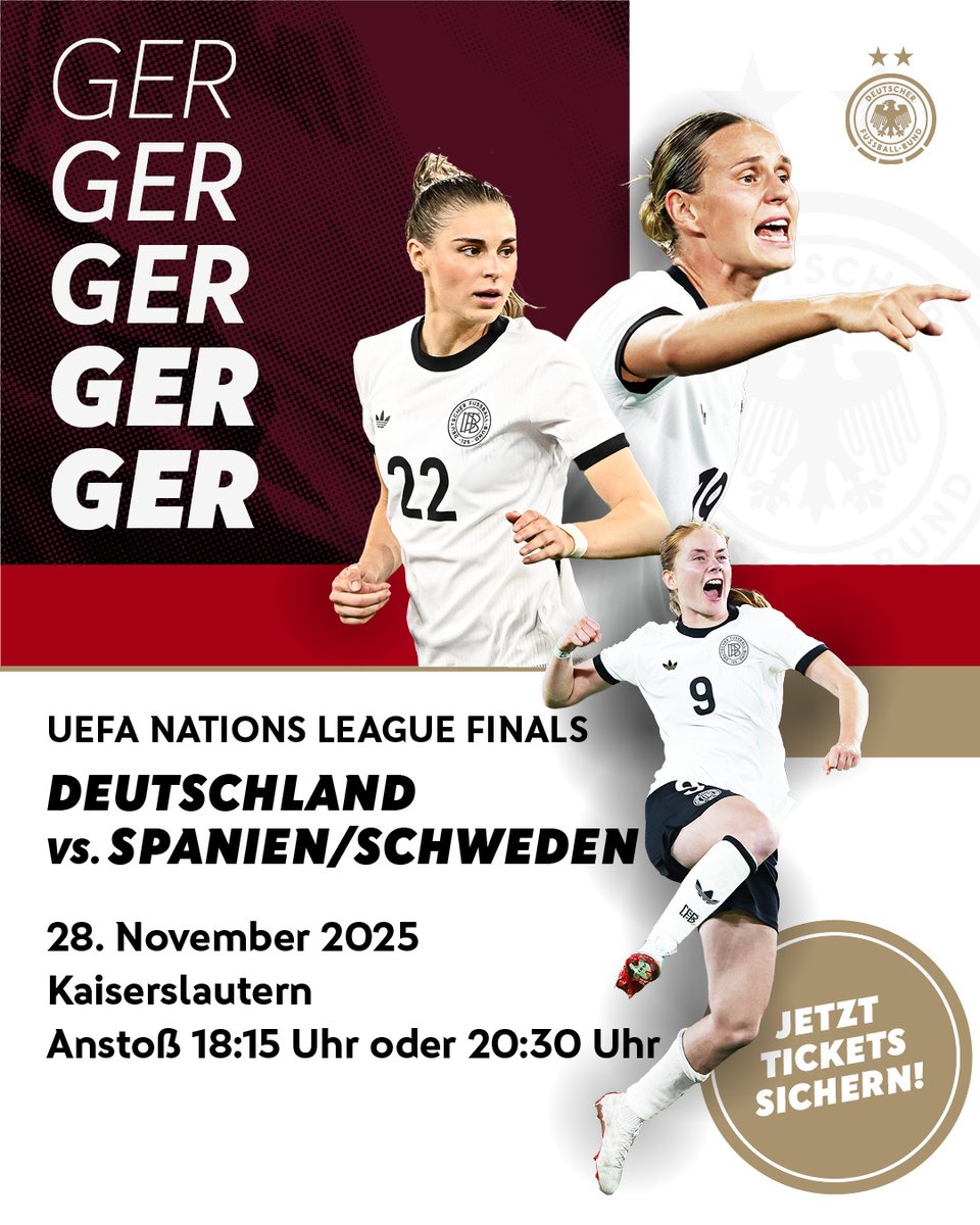 DFB_Frauen's tweet photo. Kommt zu unserem letzten Heimspiel des Jahres! 🙌

In Kaiserslautern treffen wir am 28. November in der Nations League auf Spanien oder Schweden 🔜
Ab sofort könnt ihr euch hier Tickets sichern 👉️ https://t.co/MBlY5WLGdR 

WIR #IMTEAM 🇩🇪 https://t.co/p2tAUQs31C