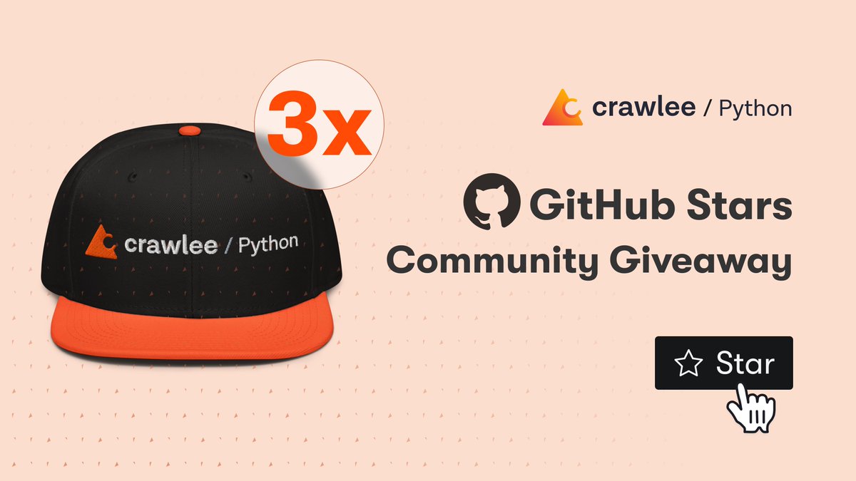 apify's tweet image. Celebrate our Crawlee for Python v1 launch with us and win! 🧡

We have 3 limited-edition Crawlee for Python snapbacks to give away.

Simply:
1️⃣ Star our repo
2️⃣ RT this post
3️⃣ Comment below with your GitHub username

Deadline: October 9