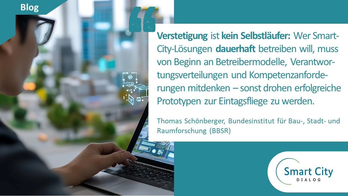 bbsr_bund's tweet photo. 🚦 Pilotprojekt oder Dauerlösung?
Für Kommunen entscheidet sich die Zukunft von Smart-City-Vorhaben nicht in der Technik, sondern in Strukturen, Finanzierung &amp; Verantwortung.
Was heißt das für den Sprung vom Prototyp zur #Verstetigung?

👉 https://t.co/MeL7TBwKDQ

#SmartCityBlog https://t.co/C80xVilFEo