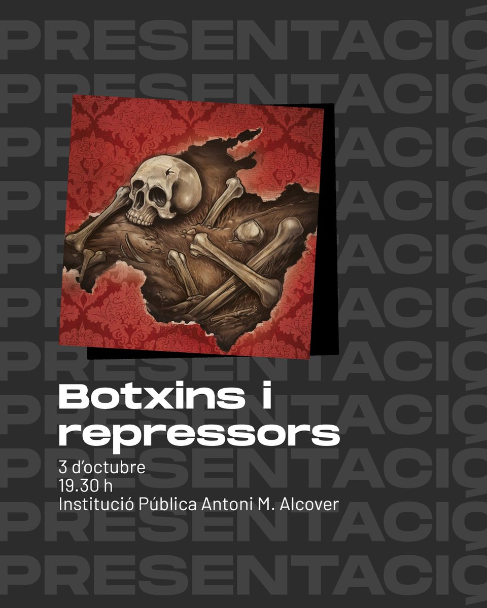 🟨 Presentació de l’obra col·lectiva “Botxins i repressors”, resultat de les I Jornades d’Estudis del Col·lectiu Recerca. 

Més informació: enviumanacor.com/esdeveniments/…

#enviu #manacor #mallorca #culturamallorca