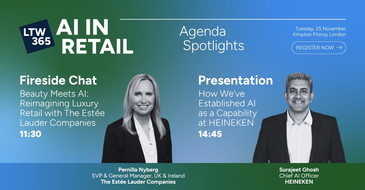 LDNTechWeek's tweet image. ✨ Two must-attend #AIInRetail sessions have landed!

🛍️ Beauty Meets AI – Pernilla Nyberg, The Estée Lauder Companies
🍺 AI as a Capability – Surajeet Ghosh, HEINEKEN

25 Nov | Kimpton Fitzroy, London

🎟️ Early bird passes until 16 Oct → spr.ly/6010Ac1tn

#AI #Retail