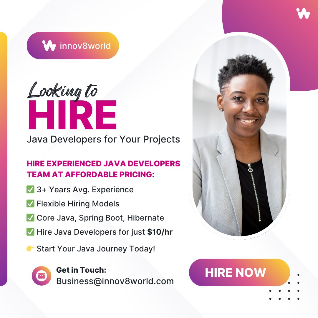 Innov8_world's tweet image. Hire Expert Java Developers at just $10/hr!
✅ 3+ Yrs Exp | Java, Spring Boot & API Experts
✅ SaaS, ERP, E-commerce & Enterprise Solutions | Global Reach
📩 Business@innov8world.com
🌐 innov8world.com/hire-java-deve…
#HireJavaDevelopers #JavaExperts #Outsourcing #Innov8World #USA #UK