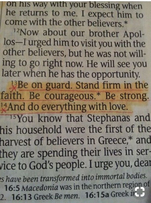 Bible365_'s tweet photo. 1 Corinthians 16:13-14 https://t.co/BRd9UmzYep