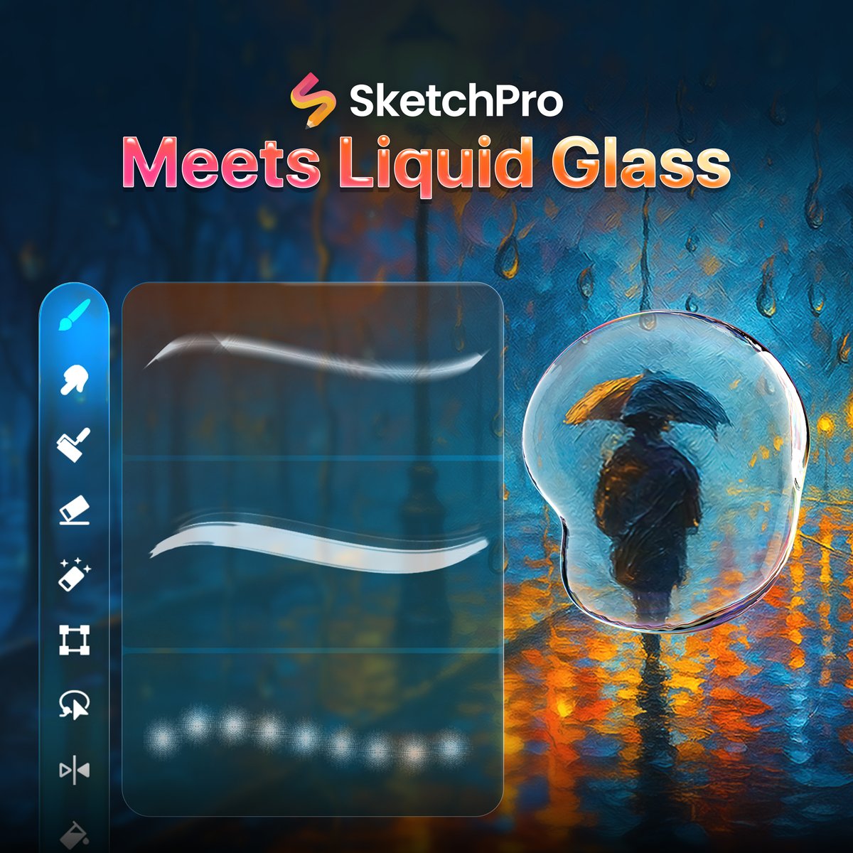SketchProapp's tweet photo. Discover the Liquid Glass Effect with SketchPro 🎨🖌

The stunning Liquid Glass experience on iOS 26 is now live on your favorite digital drawing app! 📱🎨

Download now and experience the future of digital art today!✨

#ios26 #liquidglass #liquidglasseffect #sketchpro #artist https://t.co/WWvJzG6aUa
