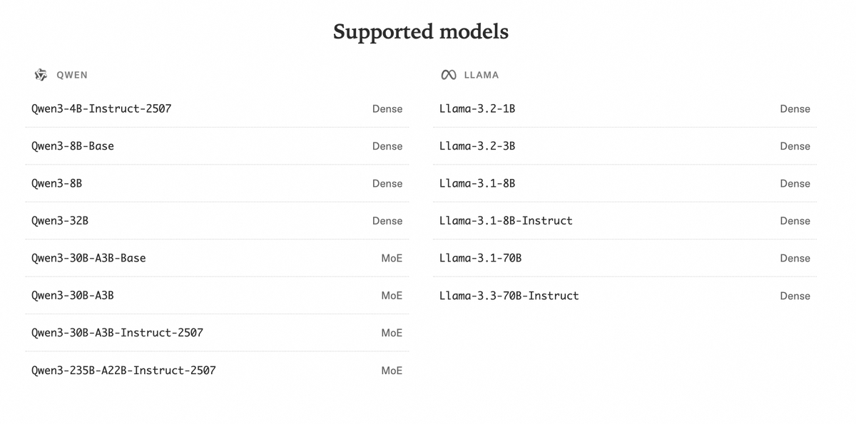 Alibaba_Qwen's tweet image. Proud to see Qwen in the first wave of supported models — and thrilled to empower researchers and developers with flexible, accessible fine-tuning tools.

We’ll continue releasing powerful open models to support research, innovation, and collaboration across the community. 💡🤝…