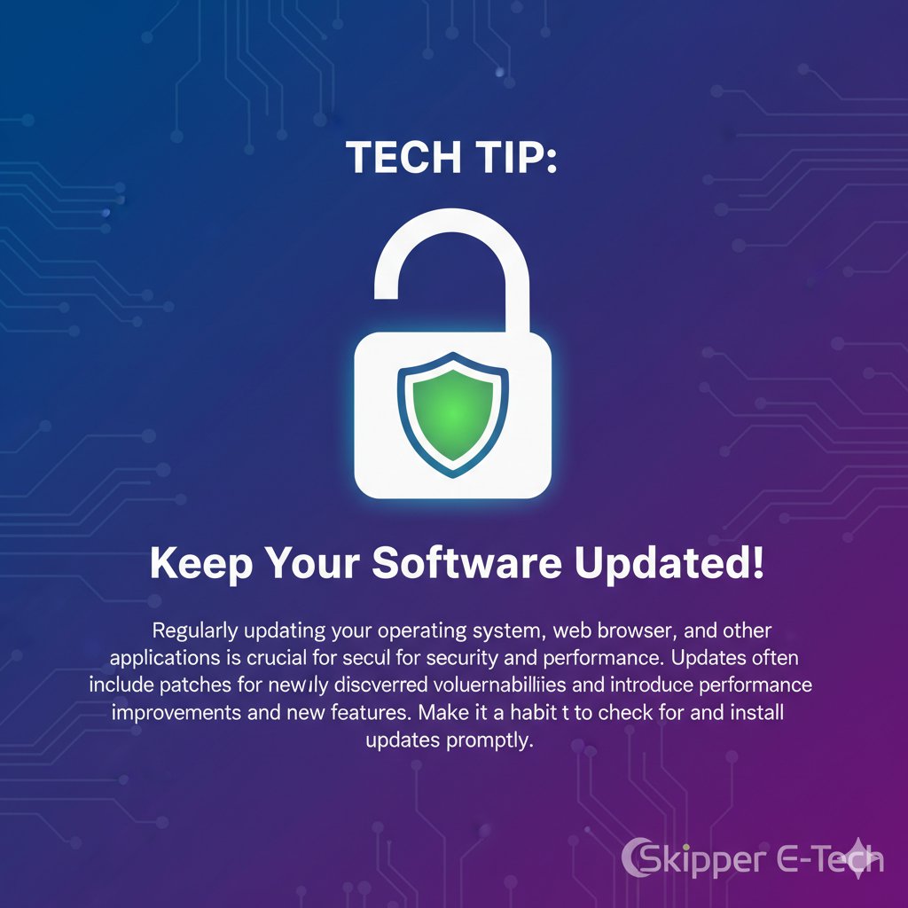 Skipper_E_Tech's tweet image. Tech Tip: Stay secure &amp;amp; boost performance—keep your OS, browser &amp;amp; apps updated! Regular updates patch vulnerabilities &amp;amp; add new features. Check &amp;amp; install them promptly. #TechTips #Cybersecurity