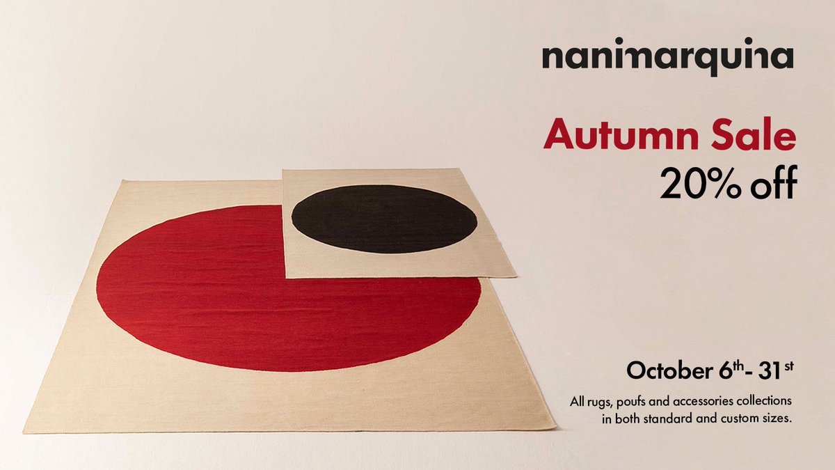 Lomuarredi's tweet image. 20% off on all Nanimarquina’s rugs collection 🤩!
Ask our team a COUPON CODE!
#discounts #couponcode #autumnsale #sales #rugs #lomuarredi