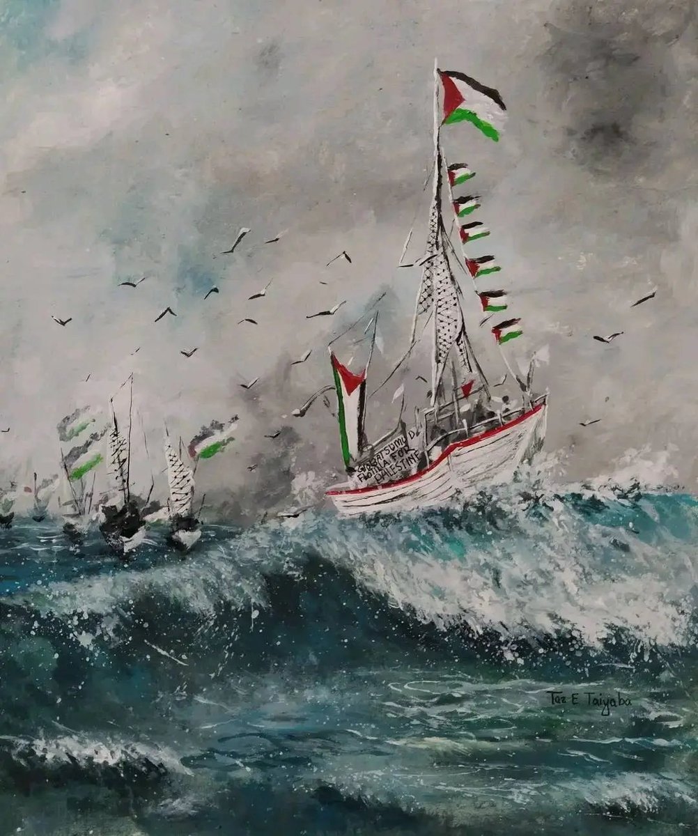 AsifMuhammadBD's tweet photo. The Global Sumud Flotilla artwork was created by Bangladeshi artist Taz-E-Taiba. Let’s break the algorithm, reply with a dot. https://t.co/Cu0w5DeiOk