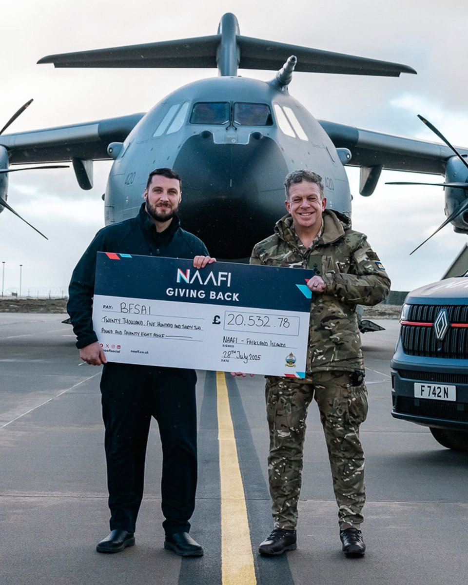naafisocial's tweet photo. Supporting our Armed Forces in some of the world's hardest to reach locations ๐ค
In 2025, we donated ยฃ20,532.78 to @BFSouthAtlantic to help enhance everyday life for serving personnel and their families in the Falkland Islands ๐ซ๐ฐ
Read more about how #NAAFI contribute our trading surpluses to support Forces communities at https://t.co/VamHlXWyRC!