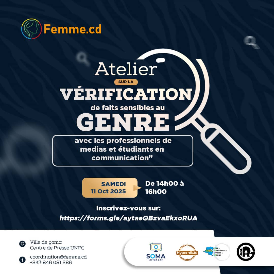 Rumeurs &amp; infox fragilisent les jeunes, surtout les filles 💔
📢 Atelier de fact-checking sensible au genre à Goma, le 11/10 (14h) à l'occasion de la Journée internationale de la Jeune Fille.
👉 Inscrivez-vous : bit.ly/4mGxtNa

#FactChecking #StopFakeNews #Goma