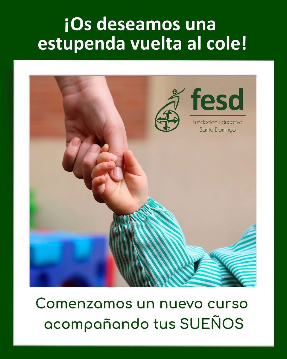 VUELTA AL COLE FESD
Empieza una nueva aventura en los colegios FESD para nuestro alumnado. Nuestros mejores deseos y nuestra mejor acogida para quien por primera vez o tras unas vacaciones se acercan hasta el cole para vivir y compartir dicha aventura. 
#somosfamilia #somosfesd