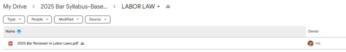 drive.google.com/drive/folders/…

Remedial Law and Ethics✅
Labor Law ✅
Political Law 🔘
Civil Law 🔘
Commercial and Tax 🔘
Criminal Law 🔘

Other subjects will be uploaded in the same link 😊
