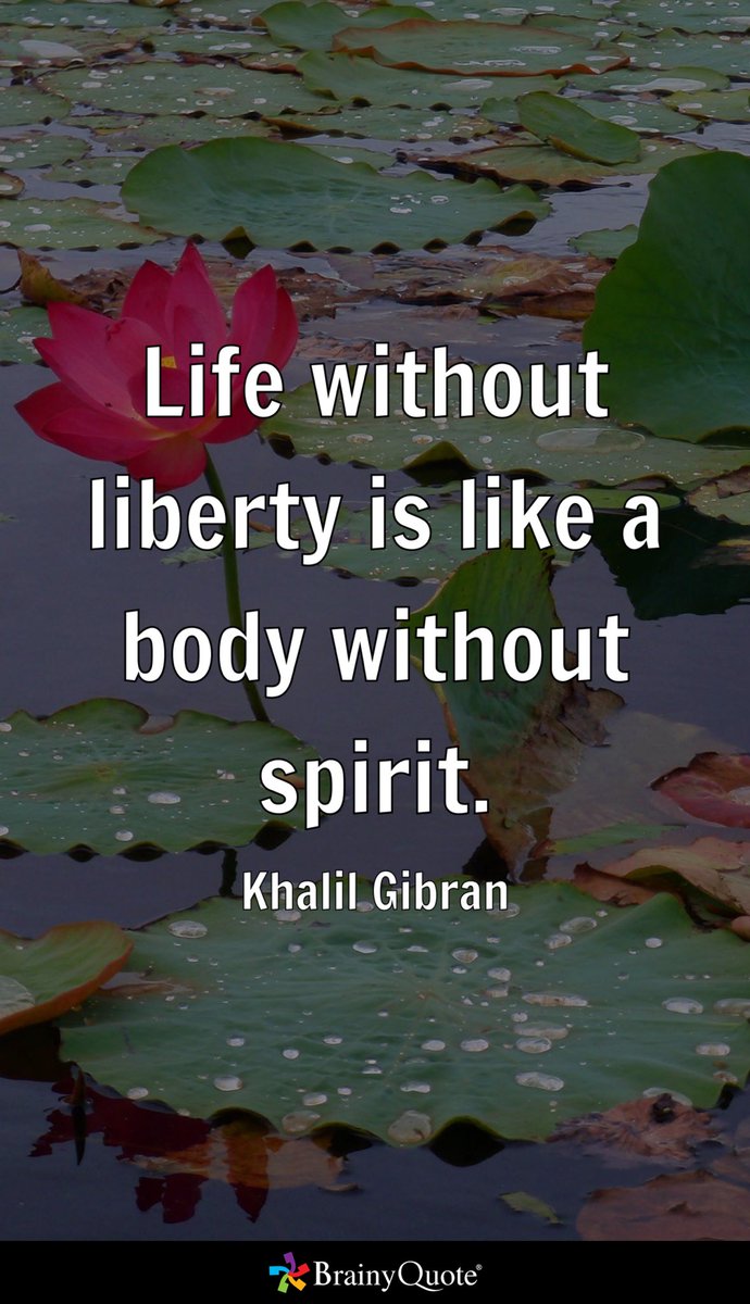 Life without 
liberty is like a
body without spirit. 

       - Khalil Gibran brainyquote.com/s/a_18cca