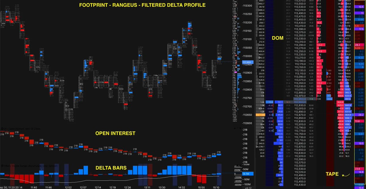 DOM &amp; Tape 🧵

There are two types of participants in markets, grouped as buyers or sellers:
Aggressive (market orders) 
Passive (resting limit orders). 
DOM and Tape allow us to see how these participants interact with each other.