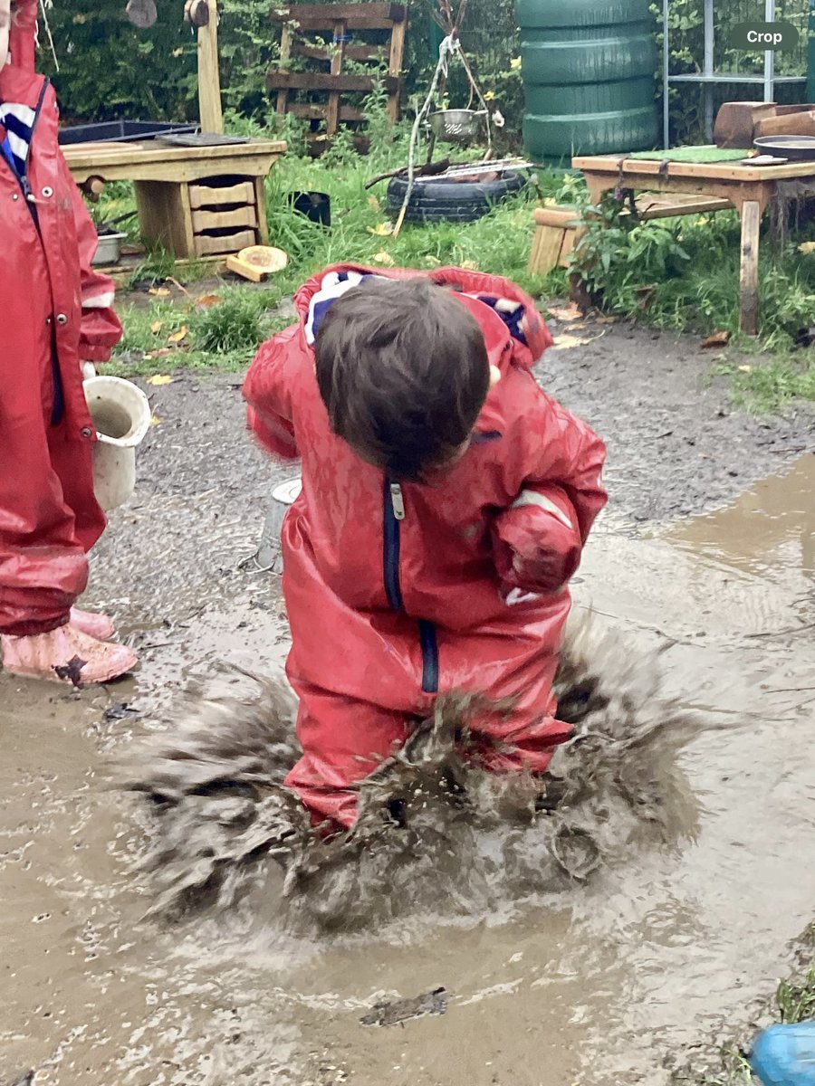 Marresshouse's tweet image. No such thing as bad weather - we’re finding joy in the rain! From turning a puddle filled fire-pit into a bubbly hot tub to cooking up delicious mud soup - there’s always magic to be made in the garden! #earlyyears #learningthroughplay #outdoorlearning