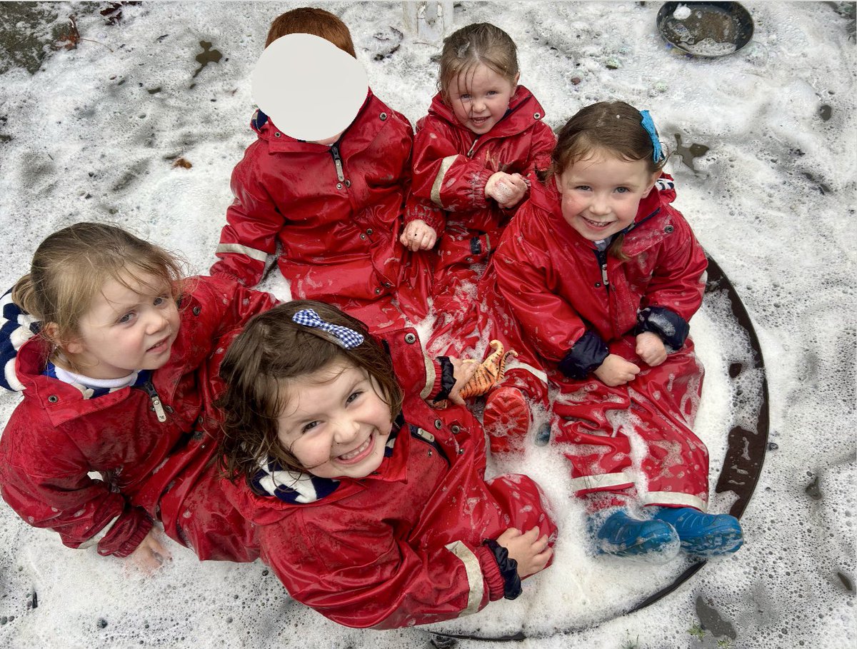 Marresshouse's tweet image. No such thing as bad weather - we’re finding joy in the rain! From turning a puddle filled fire-pit into a bubbly hot tub to cooking up delicious mud soup - there’s always magic to be made in the garden! #earlyyears #learningthroughplay #outdoorlearning