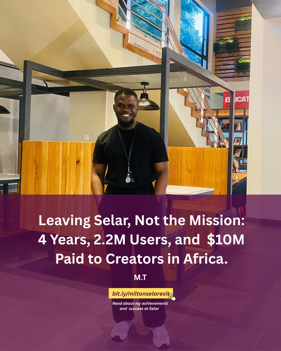 MiltonTutu's tweet photo. After an incredible 4 years at Selar, I’m officially stepping down as  the Chief Marketing Officer at Selar. In this piece, I share my journey, achievements, and what’s next for me. 

Click the link in the comments to read. https://t.co/Kq5oV31zam