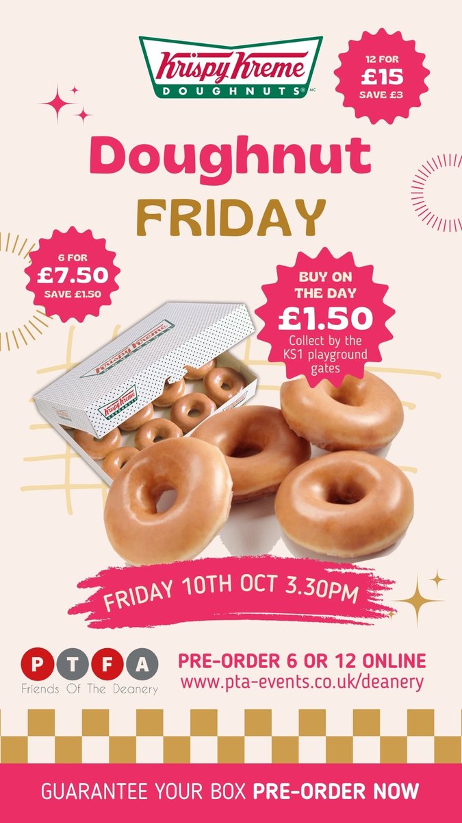 deaneryptfa's tweet photo. We’re excited to announce our next event is happening Friday 10th October at 3:30pm (after school).
Last time our donuts sold out in record time – so this year we’re encouraging everyone to pre-order online to avoid disappointment!
https://t.co/QRcXlC8ze9 https://t.co/8HIkJPkBVW