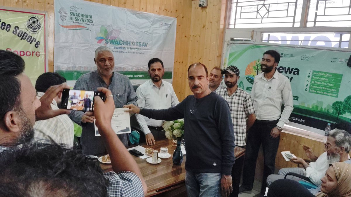 Today, on 2nd October 2025, under *Sewa Parv* and *Swachhta hi Seva* a Mega Felicitation Ceremony was organized by Municipal Council sopore at Town Hall, Sopore. The event was graced by Chief Guest MLA sopore Irshad Rasool kar, CEO sopore Wali Mohammad Wani , along with othe.